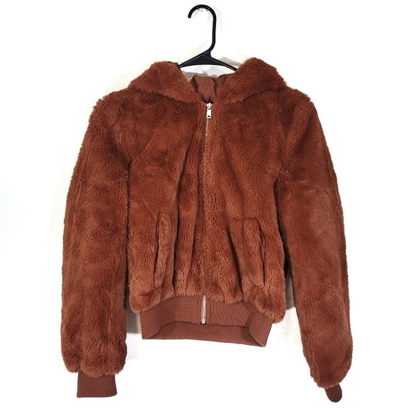 Love Tree Teddy Brown Zip Up Hoodie Jacket S